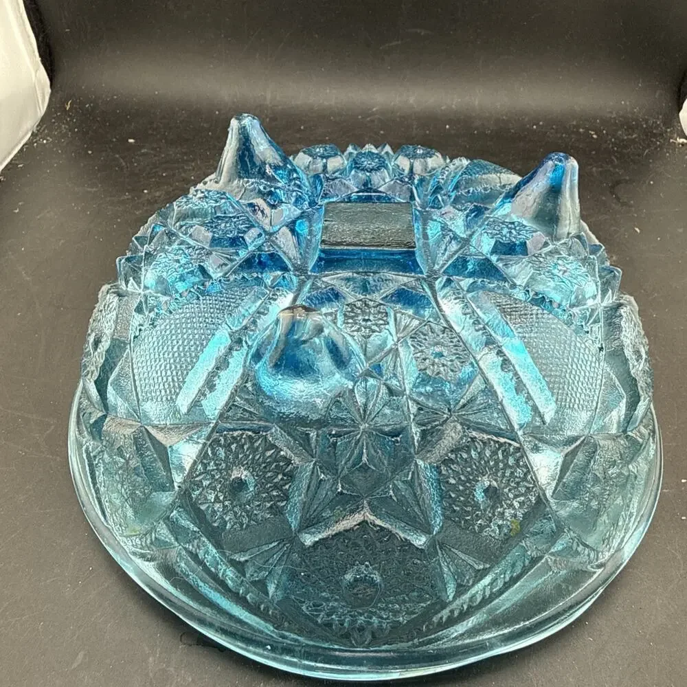 McKee Style Fentec Aqua Blue Pressed Glass Footed Bowl 6”